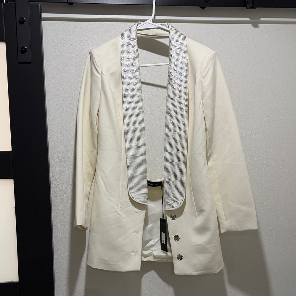 Fashion Nova Cream Blazer with Silver Detailing